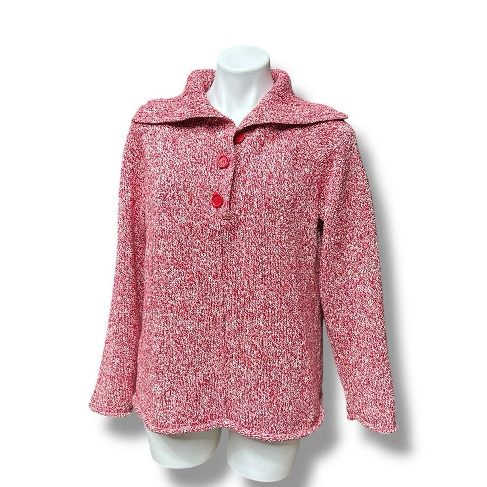 Liz Claiborne Vintage Sweater Chunky Knit Red White Collared Rugby Style Sz XL